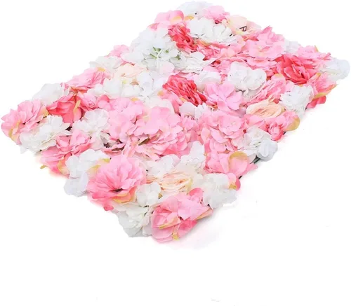 Vista 5 de Paquete de 12 paneles de pared de flores artificiales de 24 x 16 pulgadas, paneles de fondo de flores artificiales de hortensias y rosas