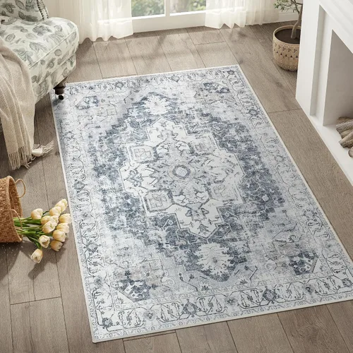 Vista 69 de jinchan Alfombra de Área 2x3 pies Alfombra Vintage de Entrada Lavable Bohemia Tapete Interior para Puerta Medallón Floral Tapete Pequeño para Puerta