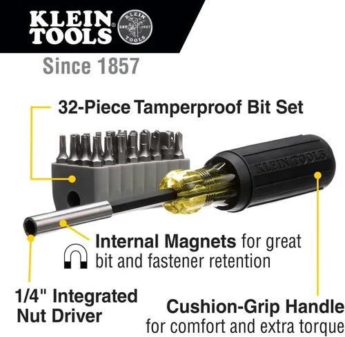 Vista 2 de Klein Tools 32510 Destornillador magnético de puntas múltiples con puntas resistentes Torx, hexagonal, llave inglesa, de tres alas, Torq y tuerca a