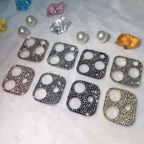 Vista 6 de Paquete de 2 protectores de lente de cámara con purpurina compatibles con iPhone 11 de metal con diamantes brillantes para lente de cámara (negro)