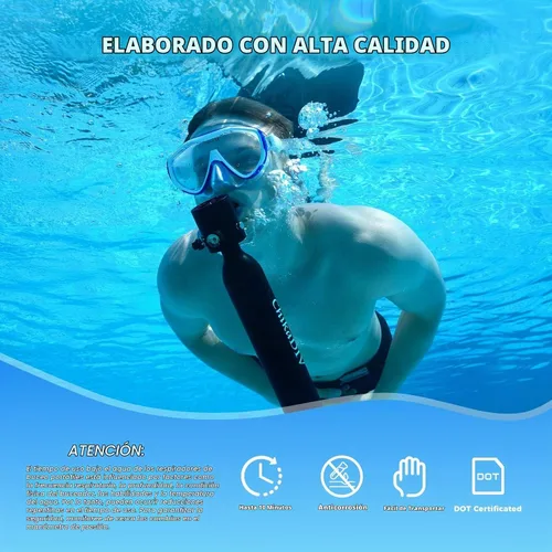 Vista 2 de Mini tanque de buceo con bomba, tanque de buceo portátil, tanque de pulmón de 0.5 l para buceo, equipo de buceo reutilizable con bomba de e verde