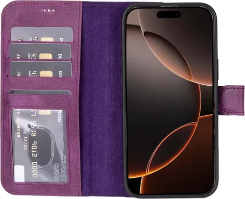 Vista 71 de HARDISTON Funda de piel auténtica hecha a mano compatible con iPhone 11 Pro de 5.8 pulgadas, funda magnética desmontable con tarjeteros - bordes