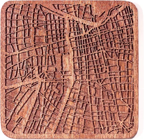 Vista 66 de Posavasos Amsterdam Map by O3 Design Studio, 1 pieza, posavasos de madera Sapele con mapa de la ciudad, hecho a mano, varias ciudades opcionales