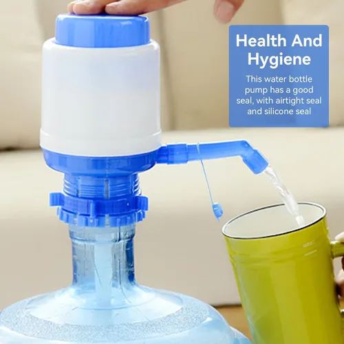 Vista 6 de Bomba de botellas de agua, bomba de jarra de agua portátil azul, dispensador de agua manual con un tubo extra corto que se adapta a la mayoría