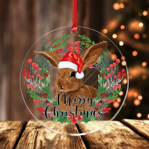 Vista 15 de Adorno acrílico circular de 3 pulgadas para decoración de árbol de Navidad, corona de feliz Navidad, conejo de animal, colgante de acrílico
