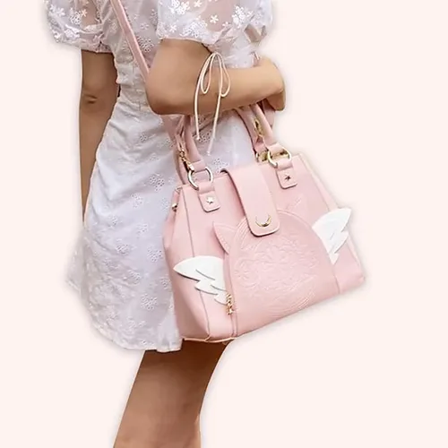 Vista 3 de BelugaDesign Sakura Purse - Bolso bandolera Kawaii rosa pastel para niñas y mujeres Bolso bandolera de princesa Cardcaptor Moon Anime Heart Wing