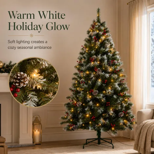 Vista 5 de CHILLSUN Árbol de Navidad artificial preiluminado de 6 pies con luces LED Árbol de Navidad preiluminado de 6 pies con luces LED blancas cálidas