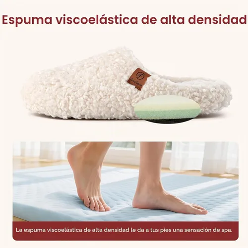 Vista 5 de EverFoams - Zapatillas de casa para mujer, suaves y cómodas, con espuma viscoelástica, para interior Beige