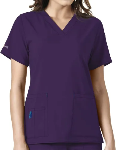 Vista 26 de Carhartt Scrubs C12110, camiseta de mujer Force® Cross-Flex de ajuste moderno con cuello en V Azul celeste