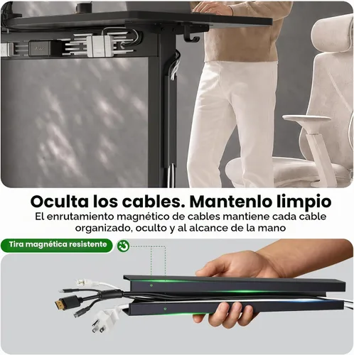 Vista 5 de FEZIBO Escritorio eléctrico de pie con barra transversal en forma de L y sistema de gestión de cables, escritorio de pie de 48 x 24 pulgadas