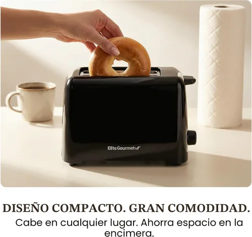 Vista 6 de Elite Gourmet ECT1027B - Tostadora Cool Touch con 6 ajustes de temperatura y ranuras extra anchas de 1.25 pulgadas para bagels, gofres, panes
