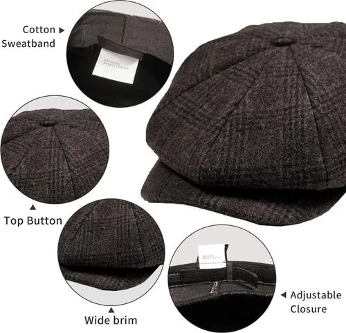 Vista 3 de POUDAY Gorra de Newsboy para Hombre - Sombrero de Cabbie Irlandés - Gorra Plana de Invierno