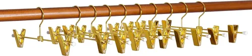 Vista 6 de Amber Home Paquete de 10 perchas de metal dorado brillante de 12 pulgadas para pantalones, resistentes para pantalones con 2 clips antideslizantes