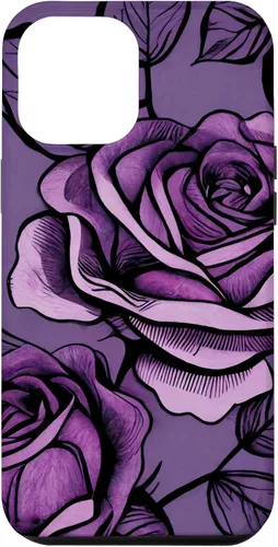 Vista 6 de iPhone 15 Patrón de rosas en estuche morado