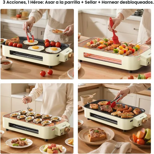 Vista 2 de AORAN - Parrillas eléctricas para interiores sin humo, parrilla de interior versátil sin humo para cocinar en casa, con parrillas