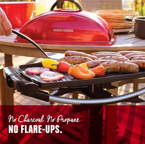 Vista 15 de Parrilla eléctrica George Foreman GFO201R, para interiores y exteriores , Antiadherente, Rojo