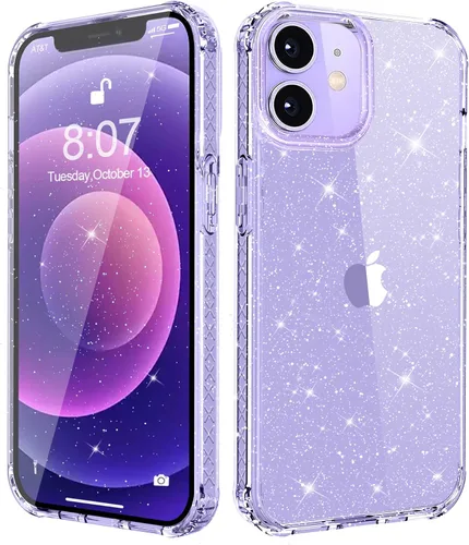 Vista 7 de MIODIK Funda compatible con iPhone 12/iPhone 12 Pro con soporte para teléfono, funda protectora transparente con purpurina a prueba de golpes
