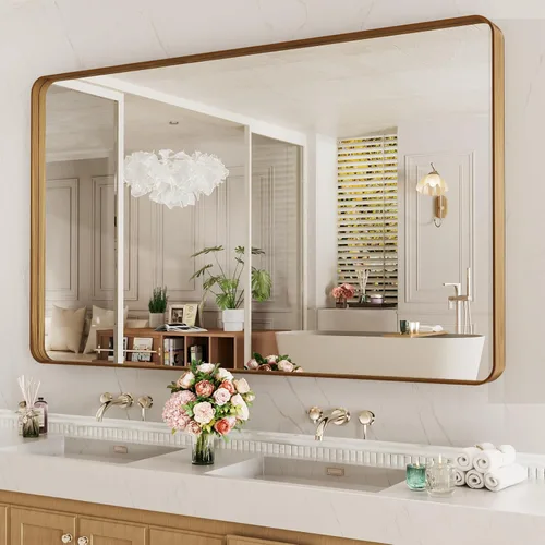 Vista 18 de LOAAO 20x16 Pulgadas Espejo de Baño con Marco de Metal Negro para Pared, Espejo de Tocador de Baño de Estilo Granja, Espejo Grande Rectangular