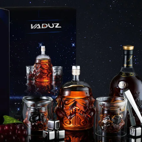 Vista 2 de Juego de decantador de whisky transparente creativo con 2 vasos, regalos para hombres, carafe de whisky con 4 piedras de whisky y pinza, carafe