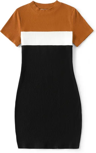 Vista 6 de PATPAT Trajes familiares a juego para mamá y yo, conjuntos a juego, manga corta, cuello redondo, vestido de camisa midi