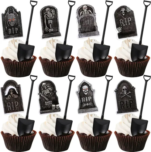 Vista 10 de Paquete de 24 adornos para cupcakes de Halloween con purpurina rosa, fantasma, pequeño abucheo, murciélago, bruja, gato, calabaza, magdalena