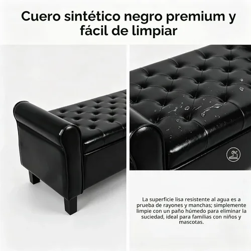 Vista 5 de 51 Inch Black Faux Leather Storage Ottoman Bench with Rolled Armrests Leather-black-51 Inch