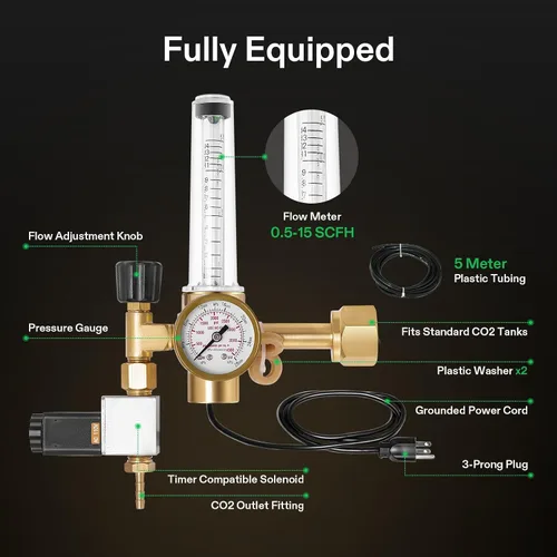Vista 2 de VIVOSUN Sistema Emisor Regulador de CO2 para Hidroponía con Válvula Solenoide y Caudalímetro para Sala de Cultivo, Tienda de Cultivo, Jardín