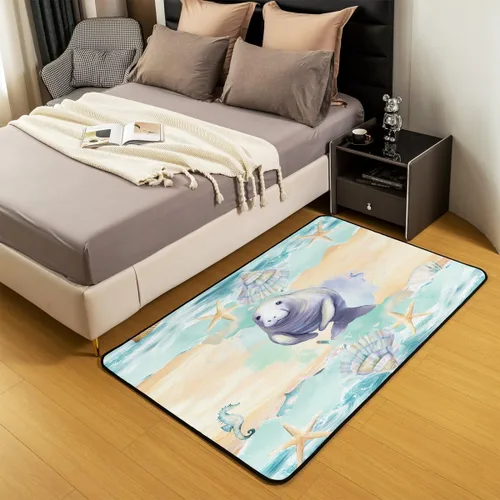 Vista 5 de Manatee - Alfombra decorativa de 3 x 5 con animales marinos, para niños, adolescentes, adultos, caricaturas, animales náuticos, sala de estar