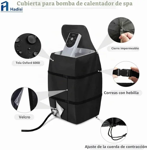 Vista 4 de Cubierta de la bomba del calentador de hidromasaje, cubierta impermeable de la bomba aislada para múltiples marcas (negro, cuadrado)