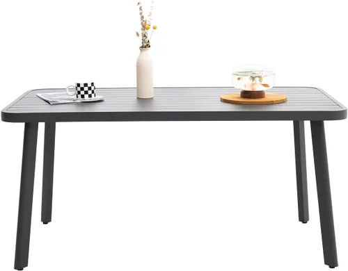 Vista 4 de Mesa de comedor al aire libre para 4 personas 62 pulgadas, mesa rectangular de aluminio para patio, color gris