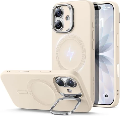 Vista 17 de ESR Funda para iPhone 14 Pro Max, Compatible con Funda de Silicona MagSafe con Soporte, Protección de Grado Militar, Soporte Integrado para Guardar