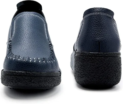 Vista 23 de UZB Mocasines de cuero sin cordones para mujer, cómodos zapatos de plataforma casuales