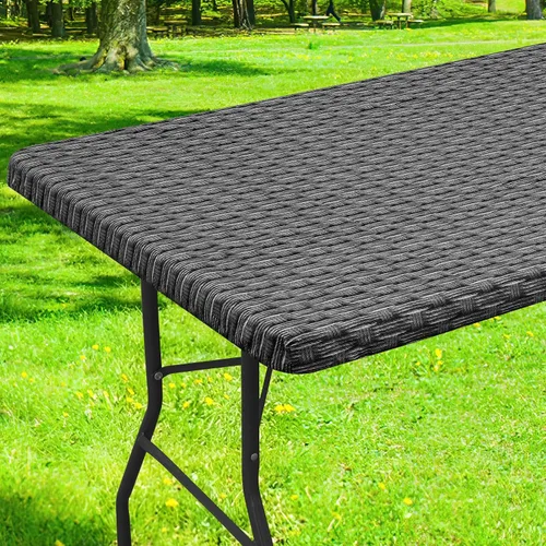 Vista 35 de Smiry Mantel cuadrado para mesa de pícnic, impermeable, elástico, ajustable, para campamento, protector de vinilo con parte trasera de franela Beige
