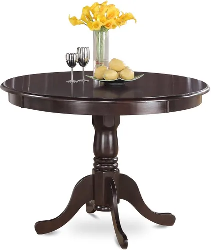 Vista 3 de East West Furniture HLDR3-CAP-03 Juego de mesa de comedor de 3 piezas contiene una mesa de comedor redonda con pedestal y 2 sillas Parson tapizadas