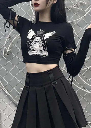 Vista 8 de Sudadera con capucha de manga larga con estampado de dragón punk gótico para mujer, Negro