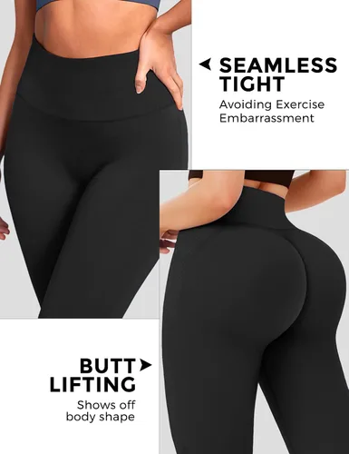 Vista 7 de Buauty Leggings de entrenamiento para mujer, de cintura alta, mallas de levantamiento de glúteos, sin costuras, para yoga, fitness, pantalones