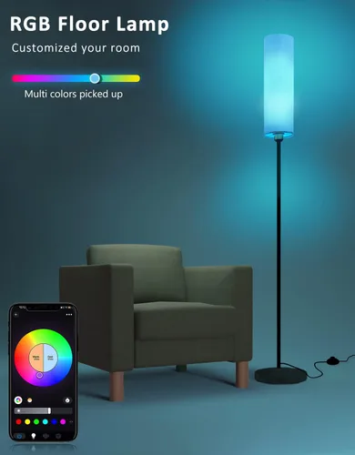 Vista 2 de Lámpara de pie inteligente funciona con Alexa y Google Home, cambio de color, regulable sin escalones para sala de estar, modernas lámparas WiFi