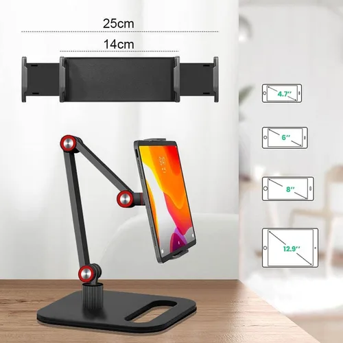 Vista 6 de UGIFT Soporte ajustable para tableta, soporte de escritorio multiángulo, giratorio de 360°, 4-12.9 pulgadas, negro