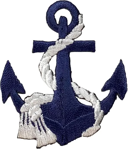 Vista 7 de Ancla, náutico, marinero, bordado, parche para planchar (ancla dorada, cuerda plateada)