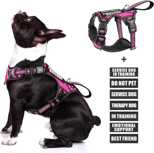 Vista 19 de Arnés para perro de servicio WINSEE sin tirones con 7 parches para perros, arnés reflectante para mascotas con asa acolchada y duradera
