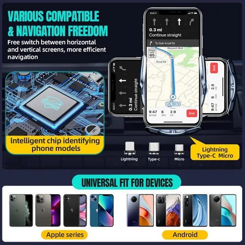 Vista 4 de Cargador inalámbrico para automóvil, carga rápida de 15 W, sujeción automática de carga rápida, soporte de teléfono con detección, apto para iPhone