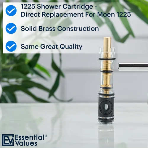 Vista 2 de Essential Values 1225 - Cartucho de repuesto para Moen, repuesto compatible con grifos de fregadero de cocina y baño, acabado pulido liso, metal fino