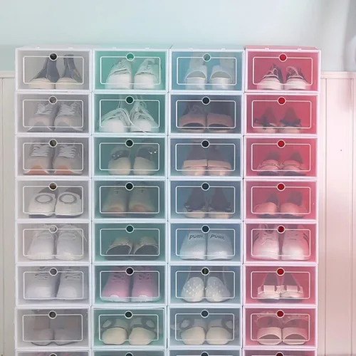 Vista 7 de Cabilock 6 cajas apilables para zapatos para almacenamiento de zapatillas, contenedor de plástico grueso para zapatos, tapa transparente, organiza