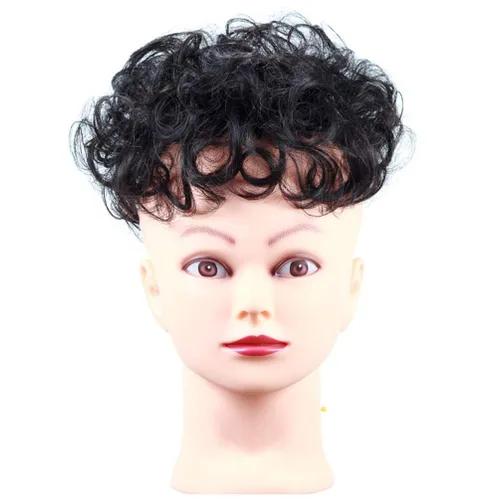Vista 6 de Peluca de pelo corto y rizado con clip en base ahuecada para mujer, color negro y marrón