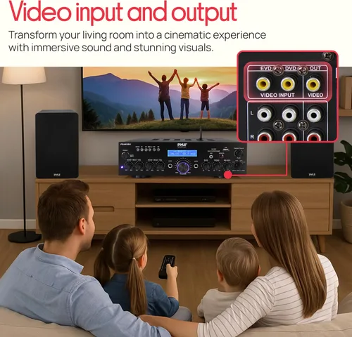 Vista 6 de Pyle Amplificador de potencia Bluetooth inalámbrico de 200 W, receptor estéreo de doble canal con lector flash USB, tarjeta SD, AUX, entrada