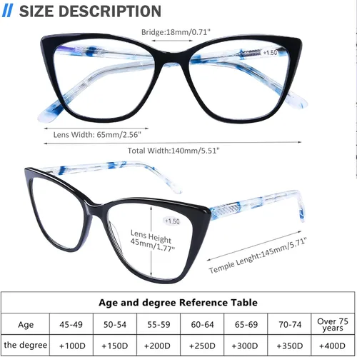 Vista 2 de AQWANO Oversized Blue Light Blocking Reading Glasses Women - Stylish Cat Eye Designer Computer Readers Eyeglasses