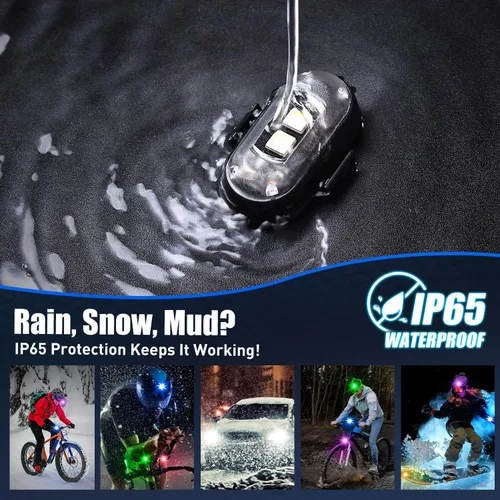 Vista 3 de 8 piezas de luces estroboscópicas LED inalámbricas con control remoto, 8 colores IP65 impermeables, luces estroboscópicas USB anticolisión de 3