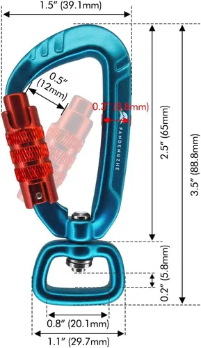 Vista 6 de Mosquetón con bloqueo automático de 2.5 pulgadas, 4.5KN 1011 libras con cierre giratorio para correa de perro, llavero, mochila