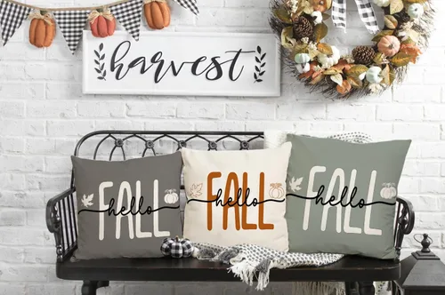 Vista 6 de Fundas de almohada de 18 x 18 pulgadas con texto en inglés "Hello Fall", decoraciones de otoño con texto en inglés "Hello Pumpkin", fundas