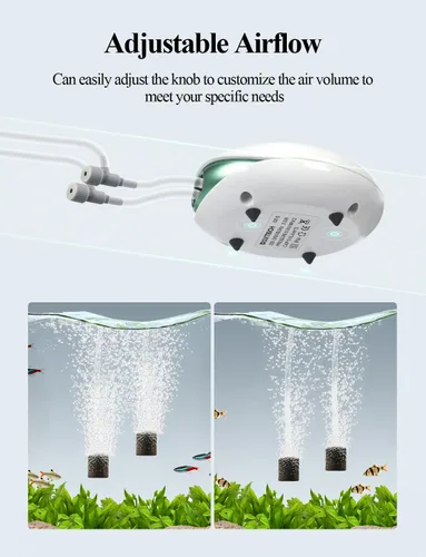 Vista 3 de boxtech Bomba de aire para acuario, bomba de aire de oxígeno para peces con válvula de aire ajustable, bomba de aire para tanque de peces con tubo